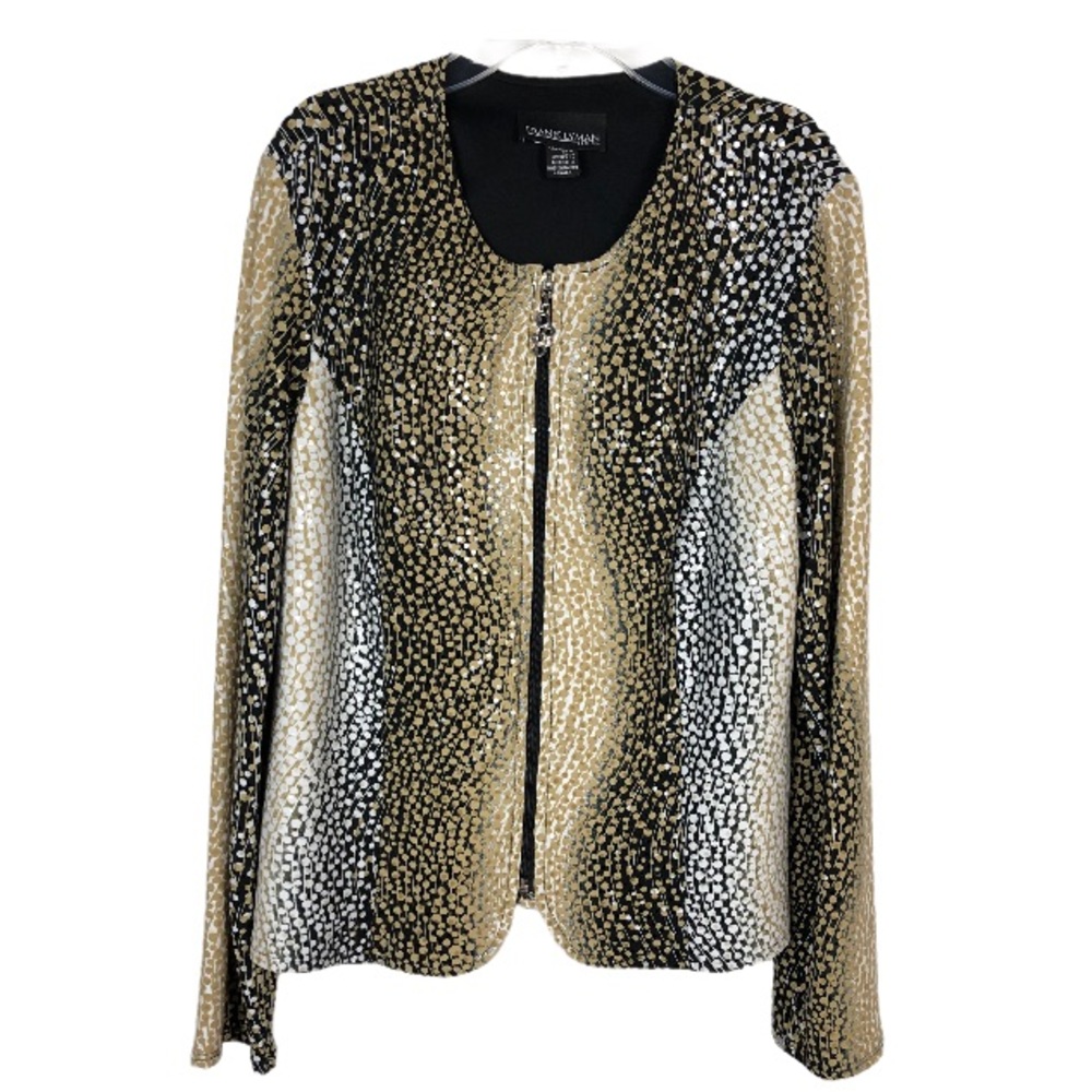 Frank Lyman Design Metallic Black and Gold Zip Front Jacket